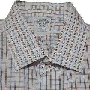 Brooks Brothers Button Down Shirt Men 16.5 2/3 Slim Fit Checked Non Iron